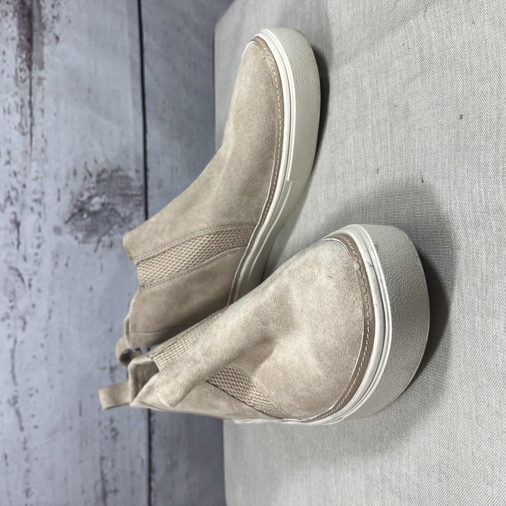 Toms Womens Tan Suede Platform Shoes Elastic Panel Rubber Sole